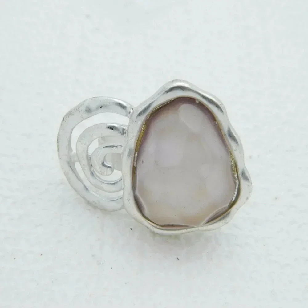 Silver Tone Pink Purple Molded Plastic Ring